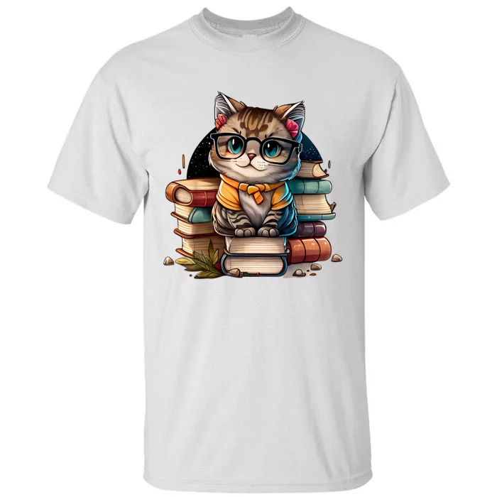 Funny Cat Gift For Kitten Lovers Cute Cat Librarian Book Tall T-Shirt