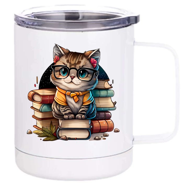 Funny Cat Gift For Kitten Lovers Cute Cat Librarian Book Front & Back 12oz Stainless Steel Tumbler Cup