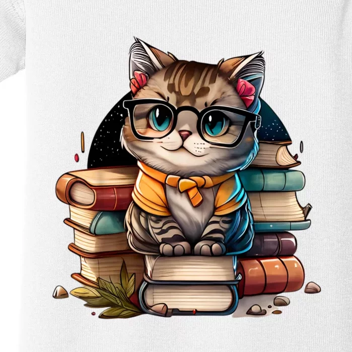 Funny Cat Gift For Kitten Lovers Cute Cat Librarian Book Baby Bodysuit