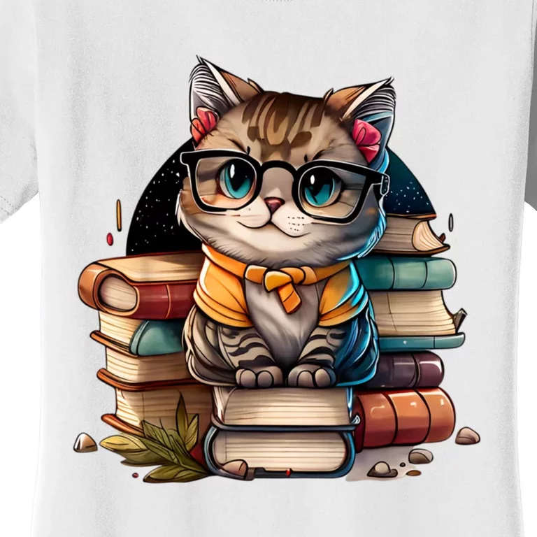 Funny Cat Gift For Kitten Lovers Cute Cat Librarian Book Women's T-Shirt