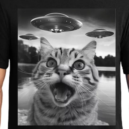 Funny Cat Graphic Ufo Weird Pajama Set