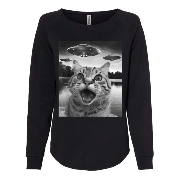 Funny Cat Graphic Ufo Weird Womens California Wash Sweatshirt