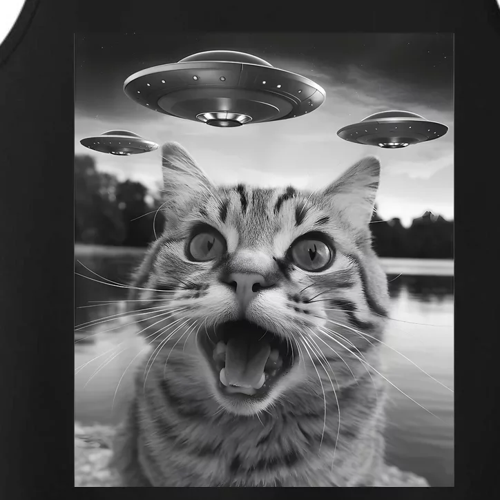 Funny Cat Graphic Ufo Weird Performance Tank