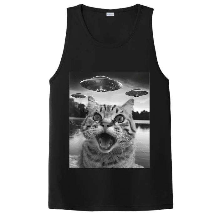 Funny Cat Graphic Ufo Weird Performance Tank