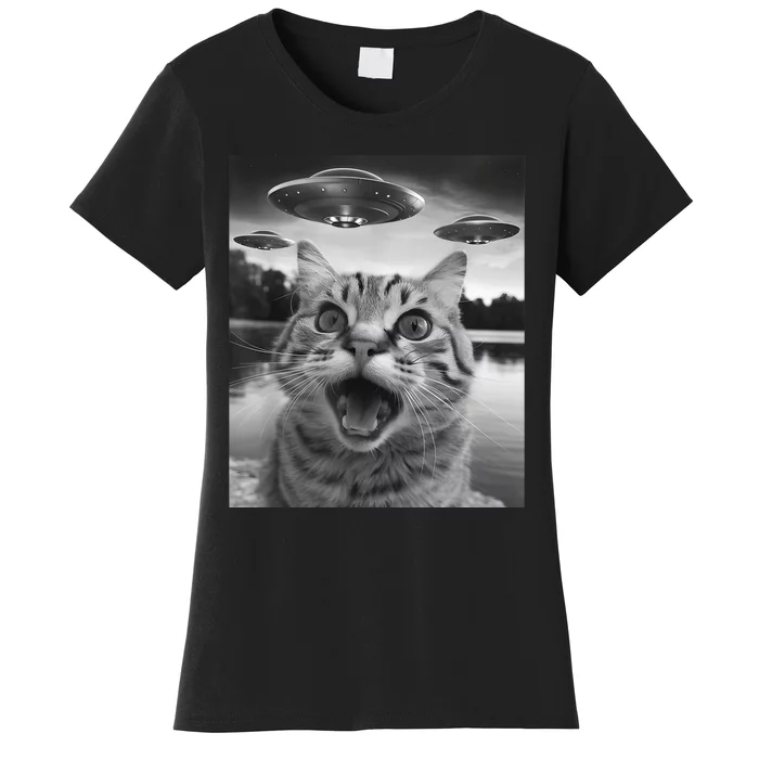 Funny Cat Graphic Ufo Weird Women's T-Shirt