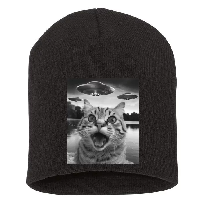 Funny Cat Graphic Ufo Weird Short Acrylic Beanie