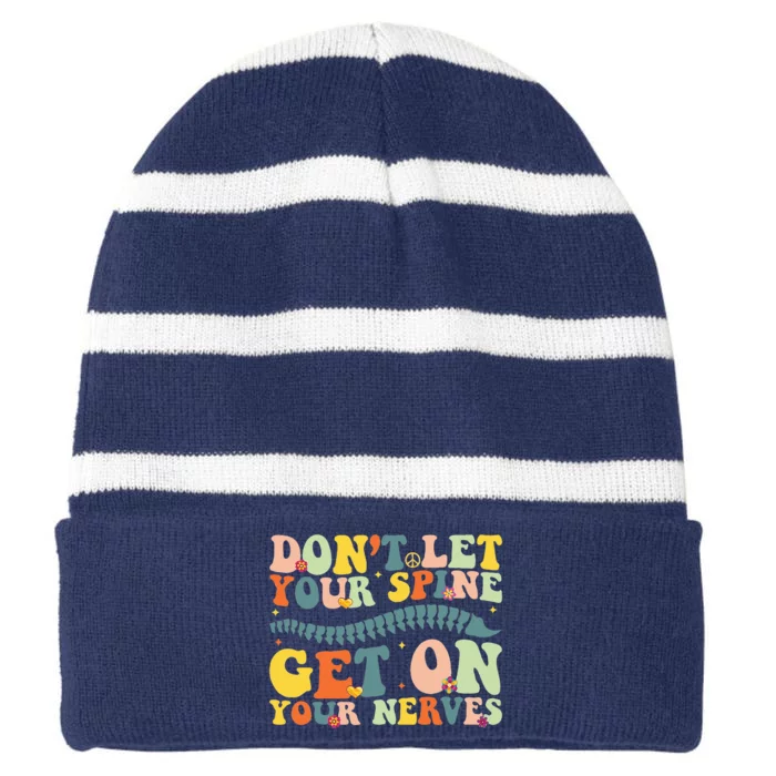 Funny Chiropractor Groovy Spine Doctor Of Chiropractic Striped Beanie with Solid Band