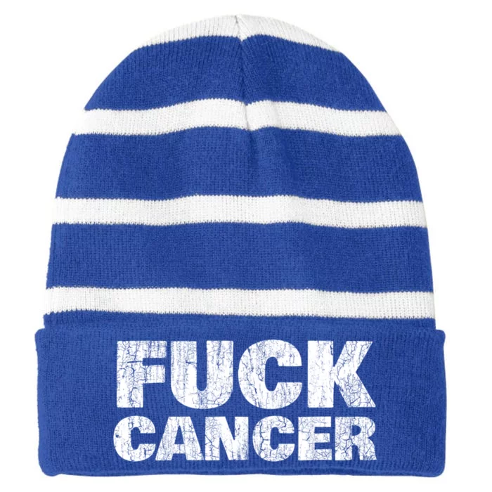 Fck Cancer Gift Cancer Sucks Awareness Survivor Support Cute Gift Striped Beanie with Solid Band