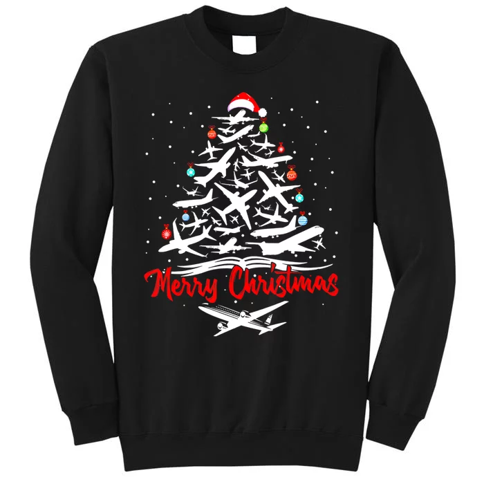 Funny Christmas Gift Airplane Christmas Tree Tall Sweatshirt