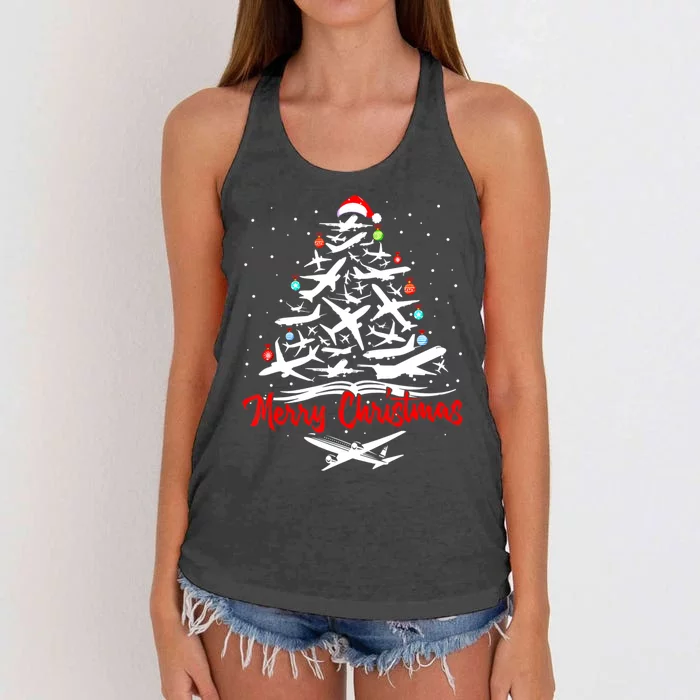 Funny Christmas Gift Airplane Christmas Tree Women's Knotted Racerback Tank