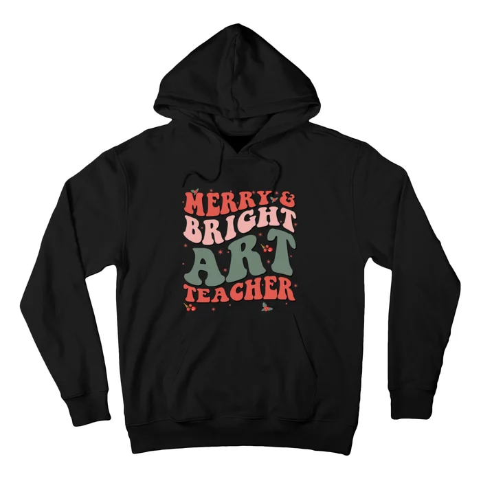 Funny Christmas Groovy Merry And Bright Art Teacher Costume Hoodie