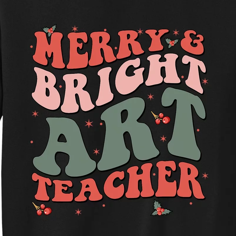 Funny Christmas Groovy Merry And Bright Art Teacher Costume Sweatshirt