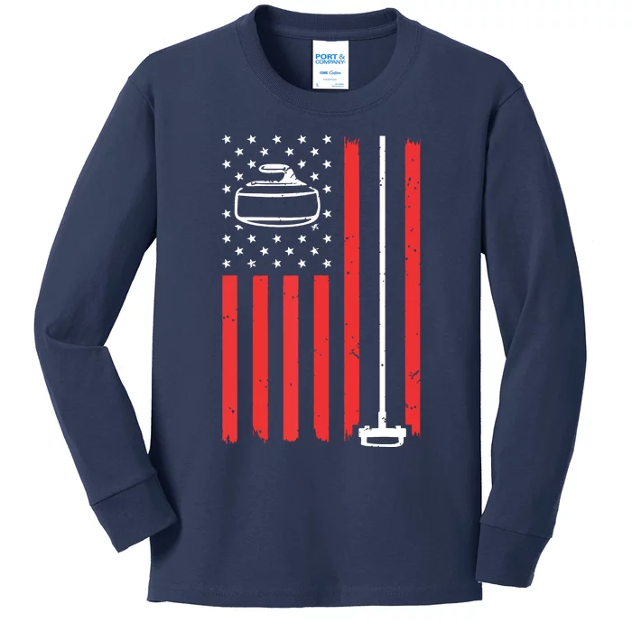 Funny Curling Gift For Men Women Curling Players USA Team Kids Long Sleeve Shirt