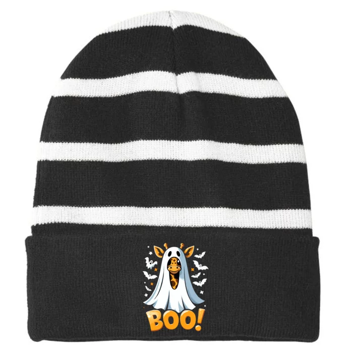 Funny Cute Giraffe Boo Halloween Costume Zoo Lover Striped Beanie with Solid Band