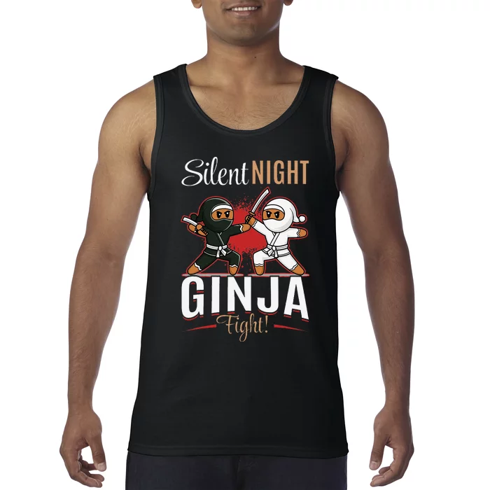 Funny Christmas Gingerbread Silent Night Ginja Fight! Tank Top