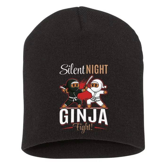 Funny Christmas Gingerbread Silent Night Ginja Fight! Short Acrylic Beanie