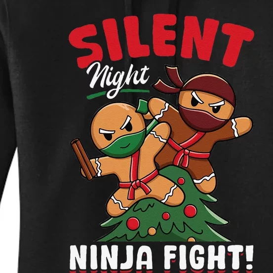 Funny Christmas Gingerbread Silent Night Ninja Fight! Women's Pullover Hoodie