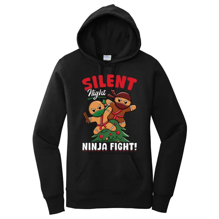 Funny Christmas Gingerbread Silent Night Ninja Fight! Women's Pullover Hoodie