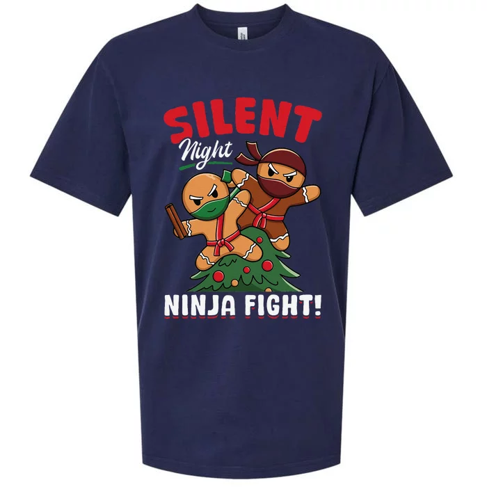 Funny Christmas Gingerbread Silent Night Ninja Fight! Sueded Cloud Jersey T-Shirt