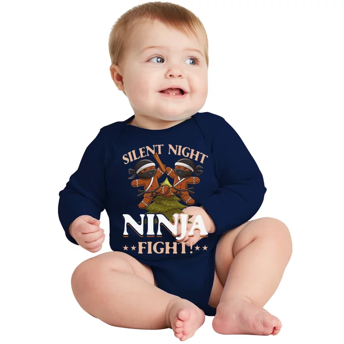 Funny Christmas Gingerbread Silent Night Ninja Fight! Baby Long Sleeve Bodysuit