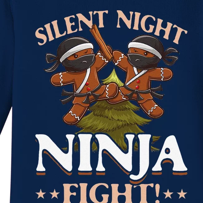 Funny Christmas Gingerbread Silent Night Ninja Fight! Baby Long Sleeve Bodysuit