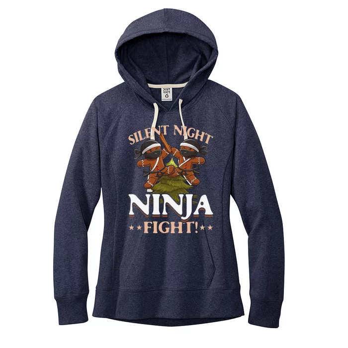 Funny Christmas Gingerbread Silent Night Ninja Fight! Women's Fleece Hoodie