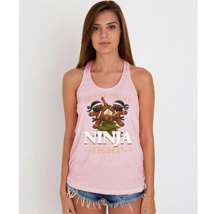 Funny Christmas Gingerbread Silent Night Ninja Fight! Women's Knotted Racerback Tank