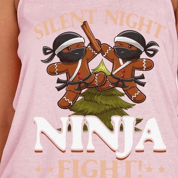 Funny Christmas Gingerbread Silent Night Ninja Fight! Women's Knotted Racerback Tank