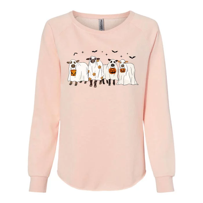 Funny Cow Ghost Halloween Farmer Trick Or Treat Cow Lover Womens California Wash Sweatshirt