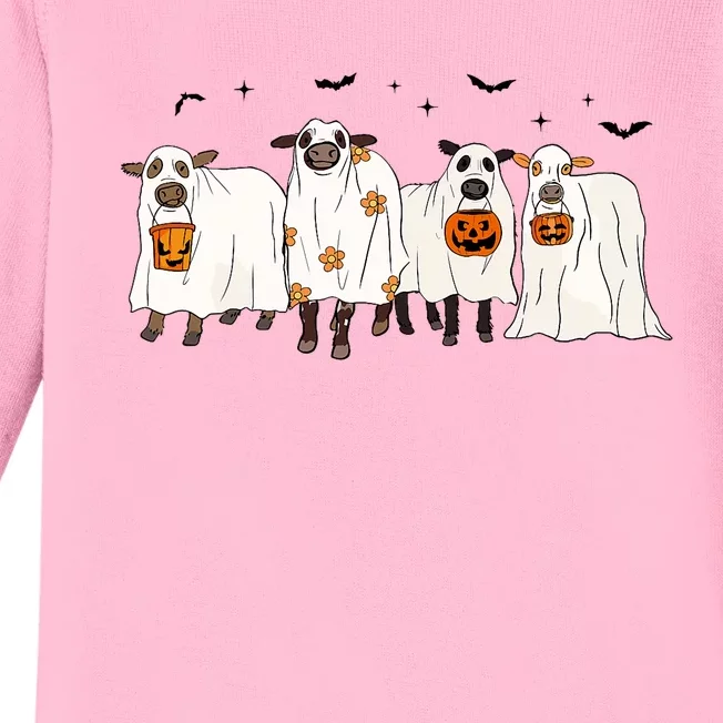 Funny Cow Ghost Halloween Farmer Trick Or Treat Cow Lover Baby Long Sleeve Bodysuit