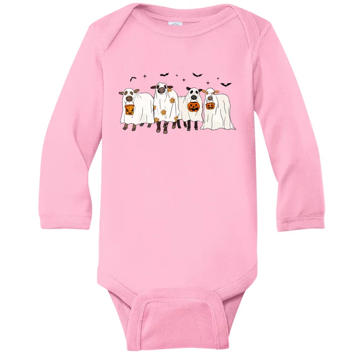 Funny Cow Ghost Halloween Farmer Trick Or Treat Cow Lover Baby Long Sleeve Bodysuit