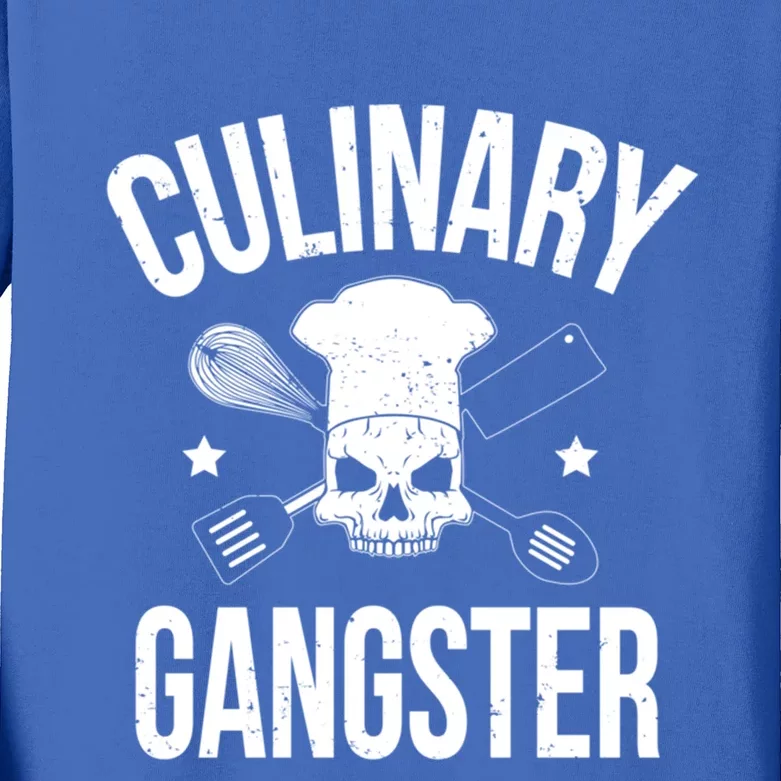 Funny Culinary Gangster Head Chef Gift Funny Cooking Humor Gift Kids Long Sleeve Shirt