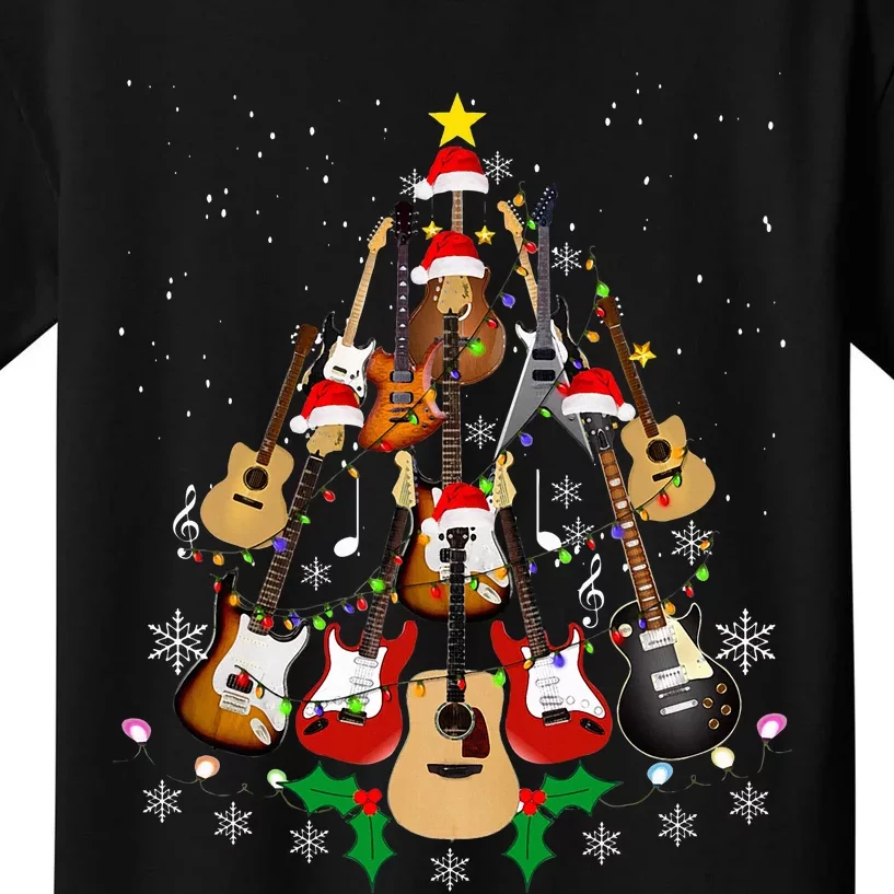 Funny Christmas Guitar Player Gifts Xmas Tree Kids T-Shirt