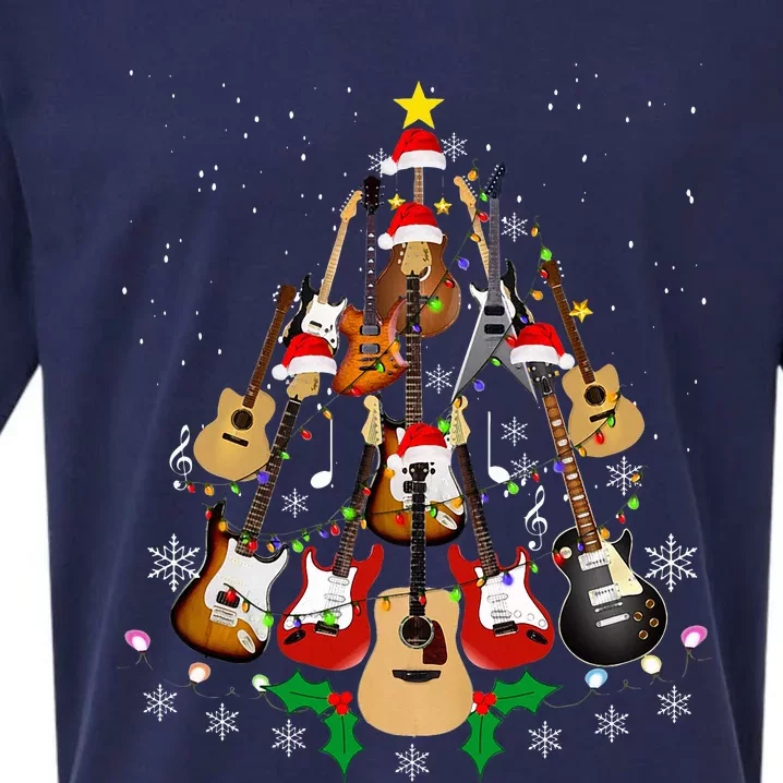 Funny Christmas Guitar Player Gifts Xmas Tree Sueded Cloud Jersey T-Shirt