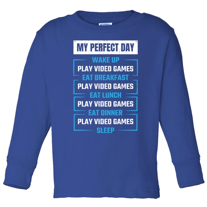 Funny Cool Gamer Boy My Perfect Day Video Games Gift Idea Gift Toddler Long Sleeve Shirt