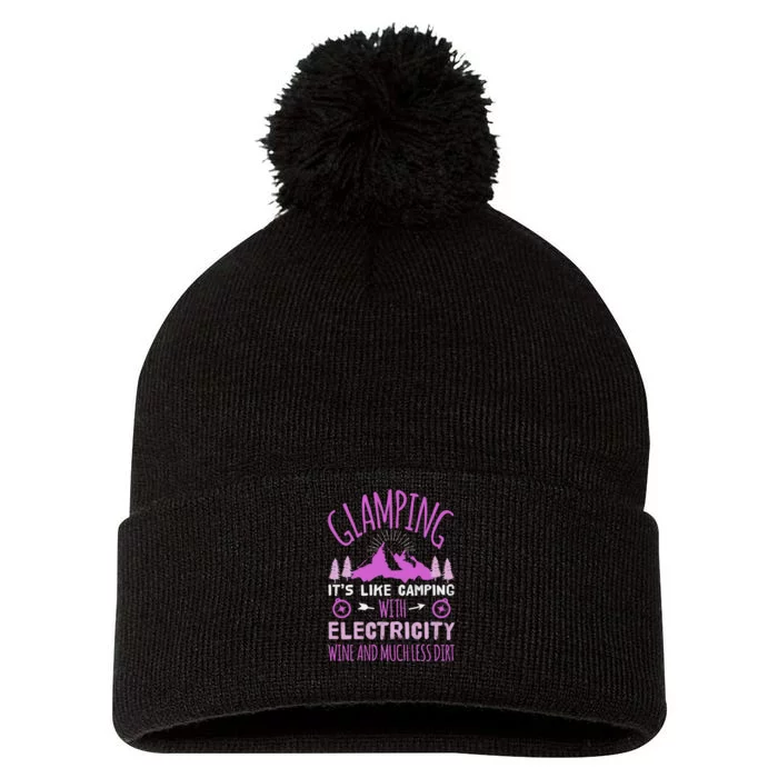 Funny Camper Glamping With Electricity and Wine Wo Pom Pom 12in Knit Beanie