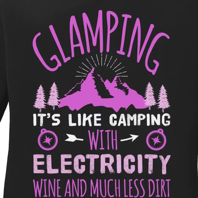 Funny Camper Glamping With Electricity and Wine Wo Ladies Long Sleeve Shirt