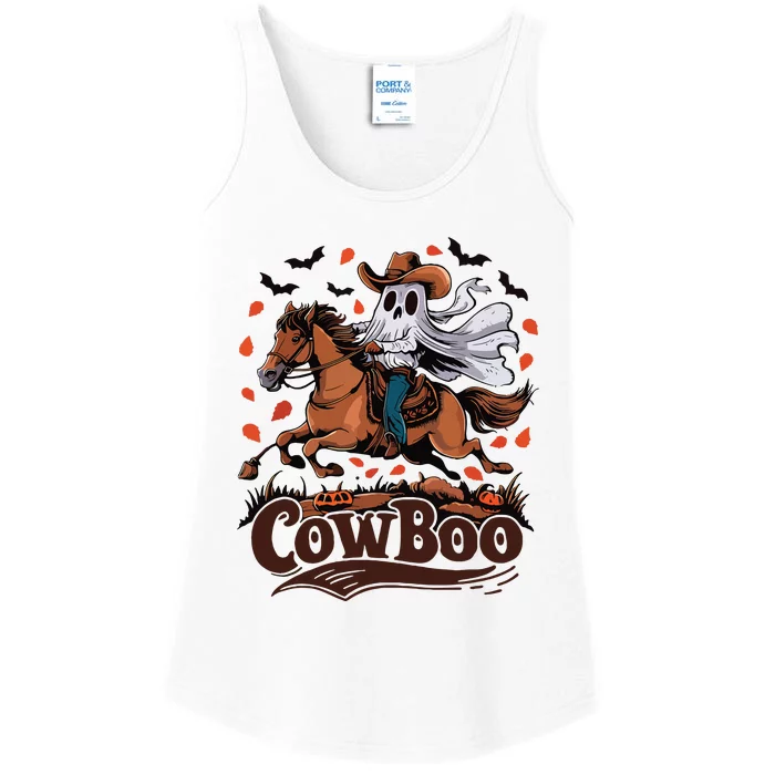 Fun Cowboo Ghost Riding Horse Western Cowboy Ghost Halloween Ladies Essential Tank