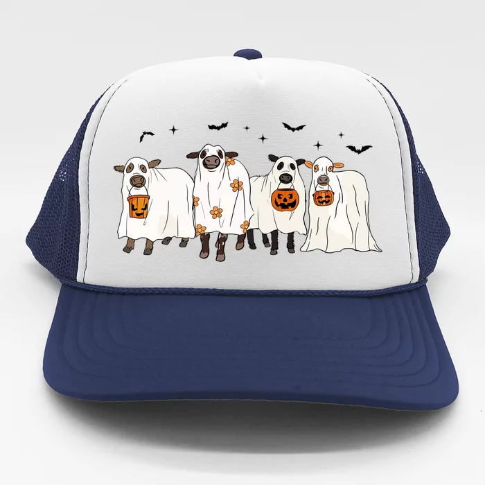 Funny Cow Ghost Halloween Farmer Trick Or Treat Cow Lover Gift Trucker Hat