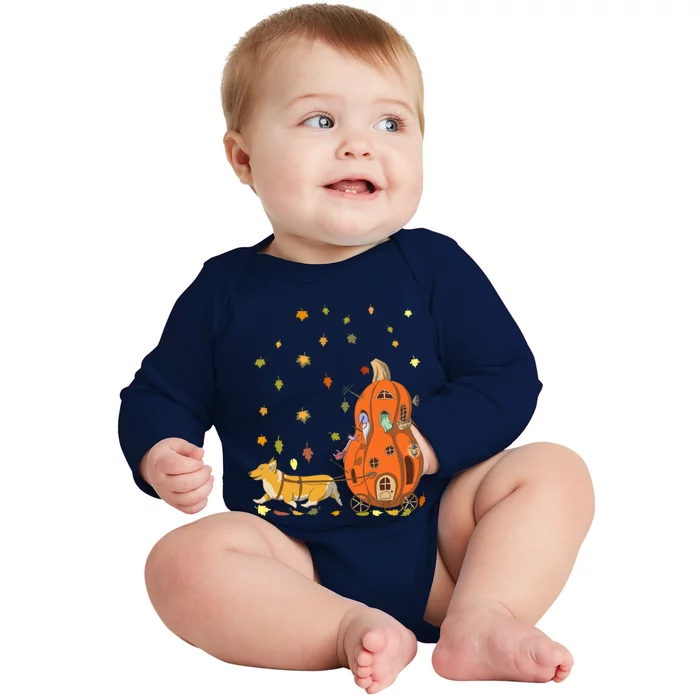 Funny Corgi Gnome Pumpkin Tee Dog Lover Autumn Thanksgiving Cute Gift Baby Long Sleeve Bodysuit