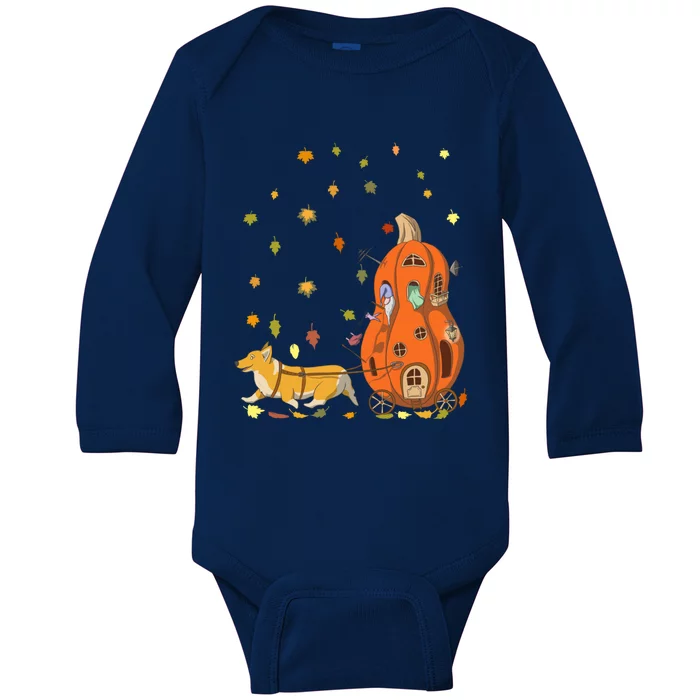 Funny Corgi Gnome Pumpkin Tee Dog Lover Autumn Thanksgiving Cute Gift Baby Long Sleeve Bodysuit