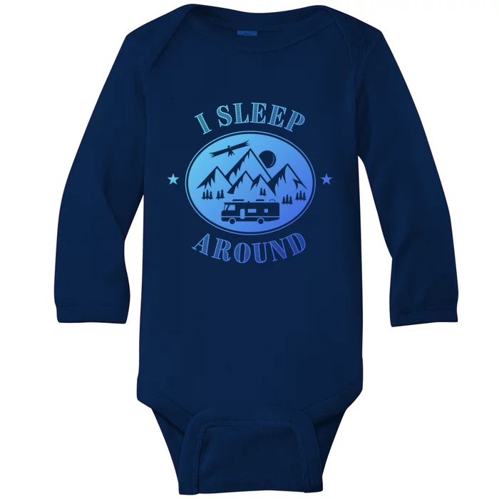 Funny Campervan Gift I Sleep Around Motorhome Husband Gift Baby Long Sleeve Bodysuit