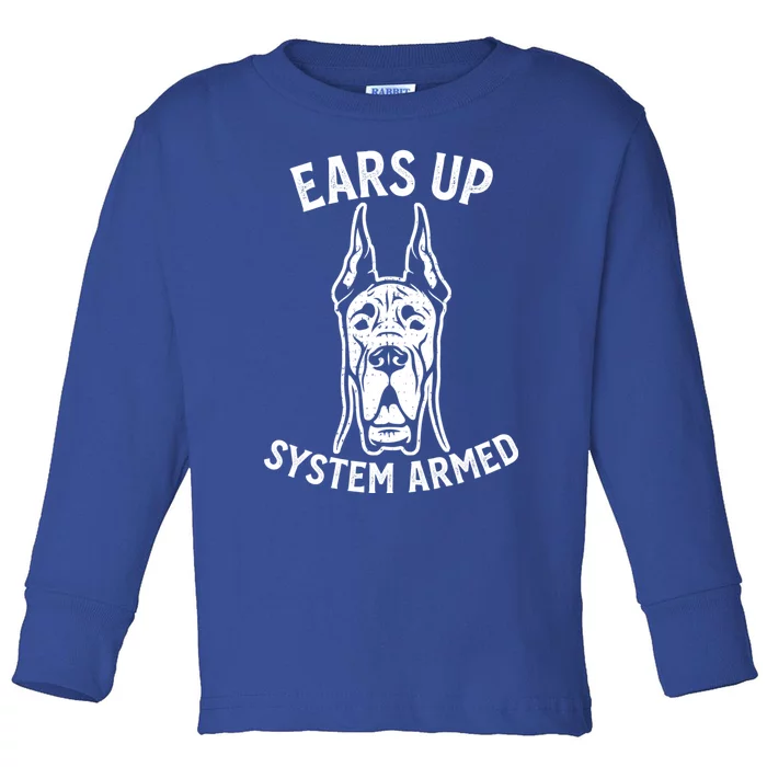 Funny Cute Great Dane Dog Ears Up Puppy Lover Cute Gift Toddler Long Sleeve Shirt