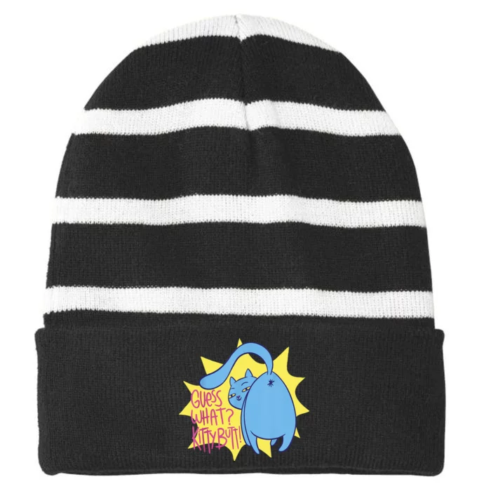 Funny Cat Guess What? Kitty Butt! Women Men Gifts Striped Beanie with Solid Band