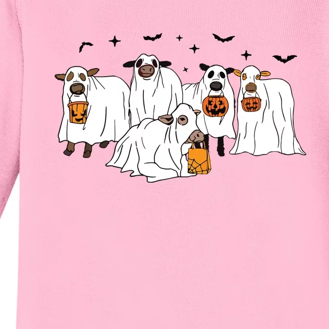 Funny Cow Ghost Halloween Farmer Trick Or Treat Cow Lover Baby Long Sleeve Bodysuit