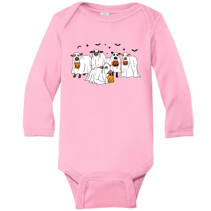 Funny Cow Ghost Halloween Farmer Trick Or Treat Cow Lover Baby Long Sleeve Bodysuit