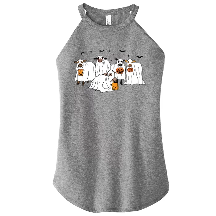 Funny Cow Ghost Halloween Farmer Trick Or Treat Cow Lover Women’s Perfect Tri Rocker Tank