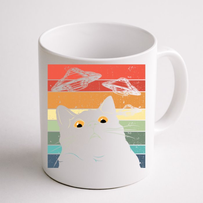 Funny Cat Galaxy Cat Spaceship Alien Cat Ufo Front & Back Coffee Mug