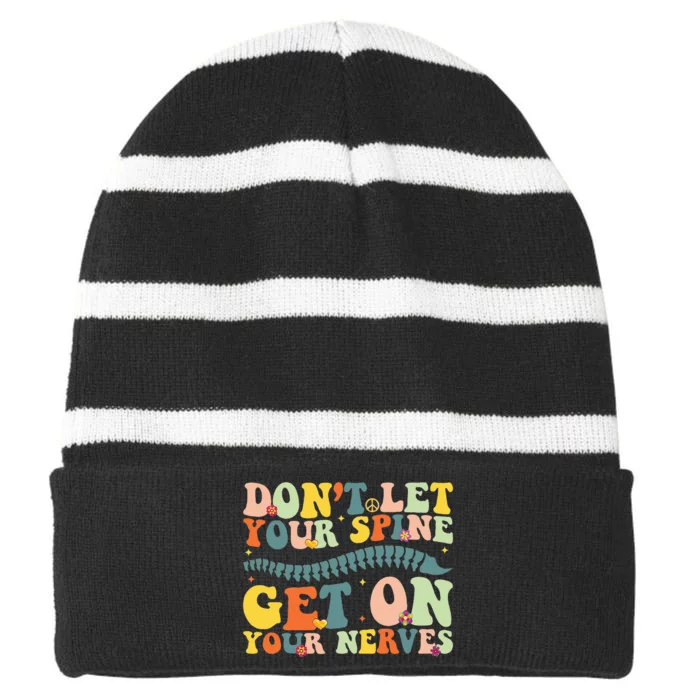 Funny Chiropractor Groovy Spine Doctor of Chiropractic Striped Beanie with Solid Band