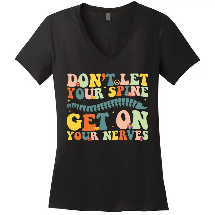 Funny Chiropractor Groovy Spine Doctor of Chiropractic Women's V-Neck T-Shirt